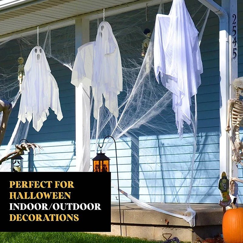 Hangende Spookfiguren Set van 3 Stuks Wit Gaas Halloween Decoratie Binnen & Buiten Griezelversiering | Sulvida