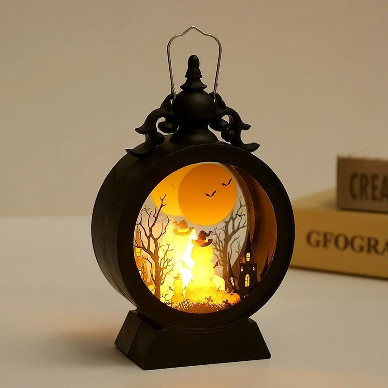 Retro Handlantaarn met LED Kaarslicht Halloween Sfeerverlichting Binnen Buiten Decoratief Windlicht Nostalgie | Sulvida