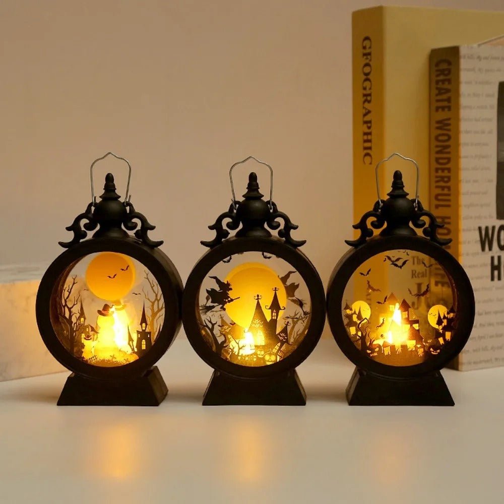 Retro Handlantaarn met LED Kaarslicht Halloween Sfeerverlichting Binnen Buiten Decoratief Windlicht Nostalgie | Sulvida