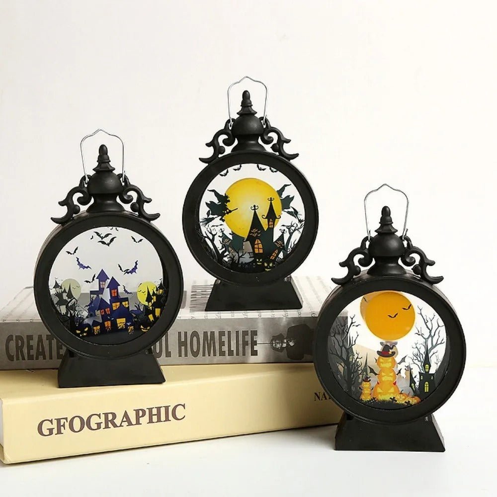Retro Handlantaarn met LED Kaarslicht Halloween Sfeerverlichting Binnen Buiten Decoratief Windlicht Nostalgie | Sulvida