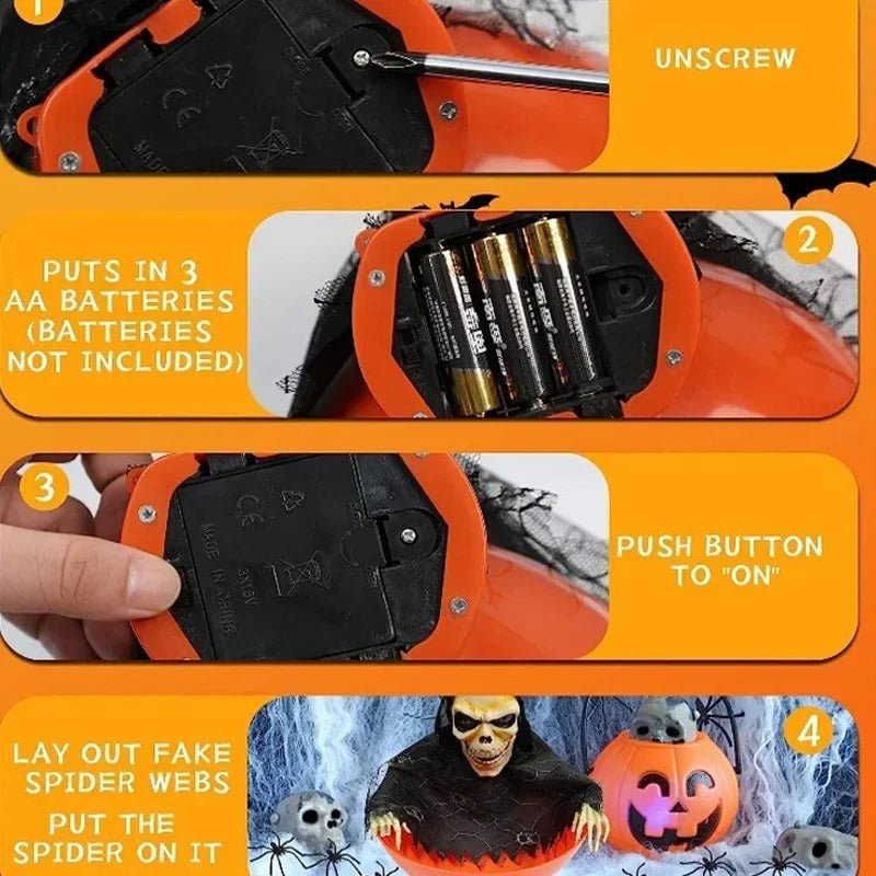 Interactieve Snoepschaal voor Halloween met Geluid en Licht Griezel Decoratie Feestversiering Pompoen Party | Sulvida