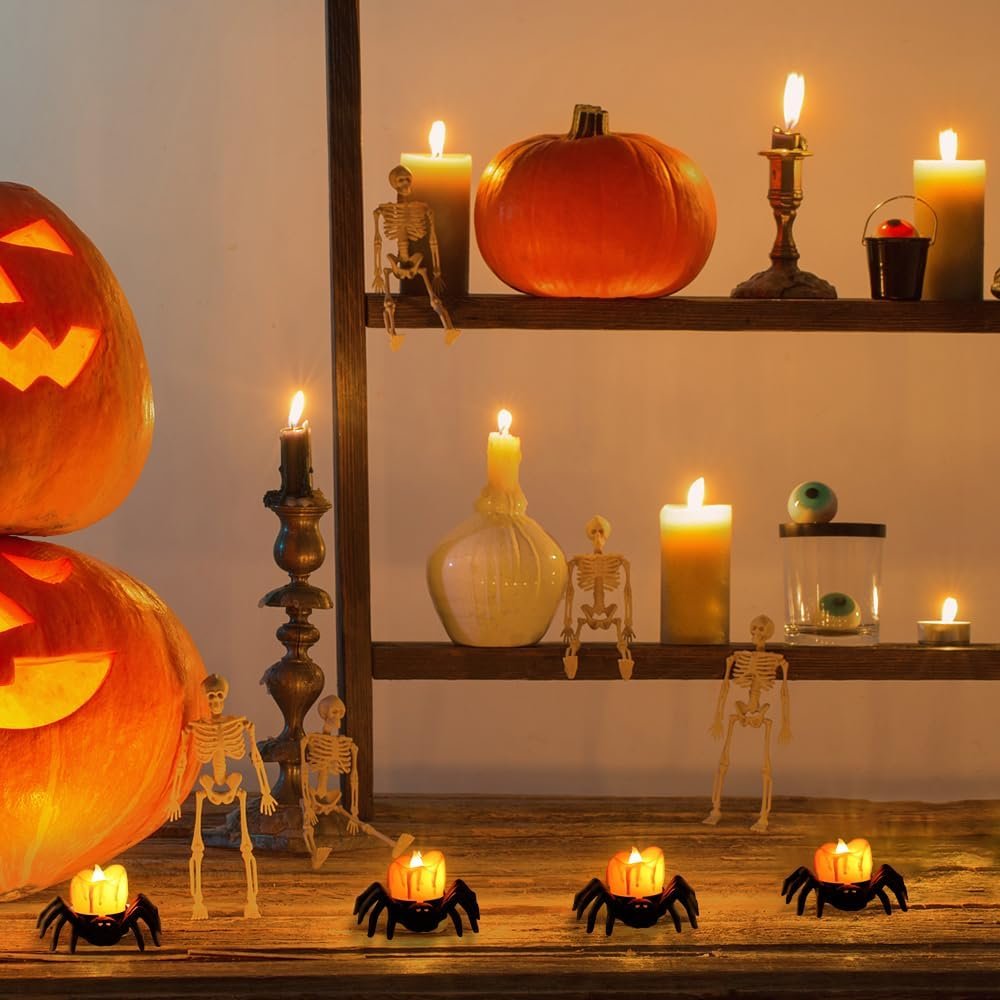 LED Spinnenlicht Halloween Decoratie Vlamloze Kaars Oranje Gloed Sfeerverlichting Feest Horror Binnen Buiten | Sulvida
