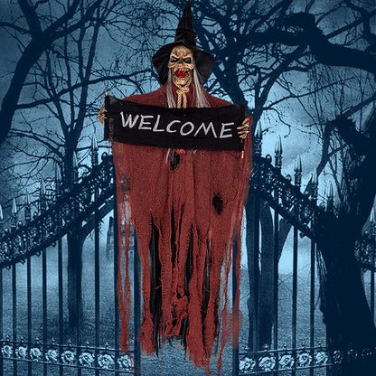 Hangende Spookfiguur met LED-ogen en Bewegingssensor Halloweendecoratie Griezelig 100cm Horror Party | Sulvida