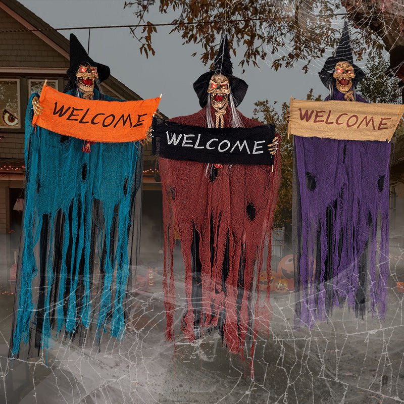 Hangende Spookfiguur met LED-ogen en Bewegingssensor Halloweendecoratie Griezelig 100cm Horror Party | Sulvida