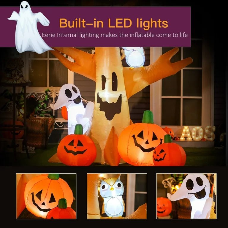 Opblaasbare Halloween Decoratie Boom 230cm Verlicht Tuindecoratie Spookboom met Uil Geest Pompoen Horror Party | Sulvida