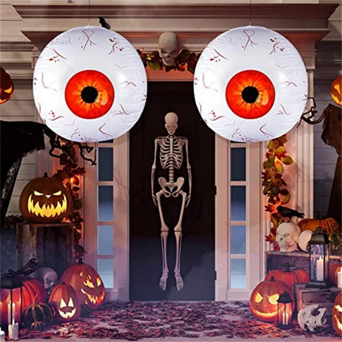 Opblaasbare oogballen decoratie set 6 stuks Halloween feestversiering griezelig themafeest horror party binnen buiten | Sulvida