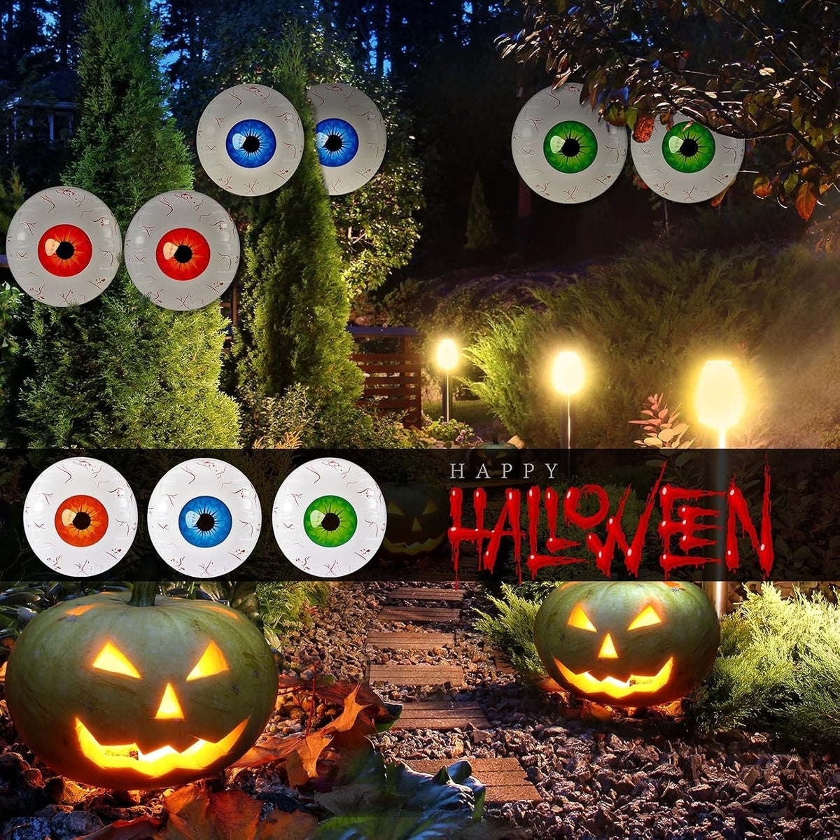Opblaasbare oogballen decoratie set 6 stuks Halloween feestversiering griezelig themafeest horror party binnen buiten | Sulvida