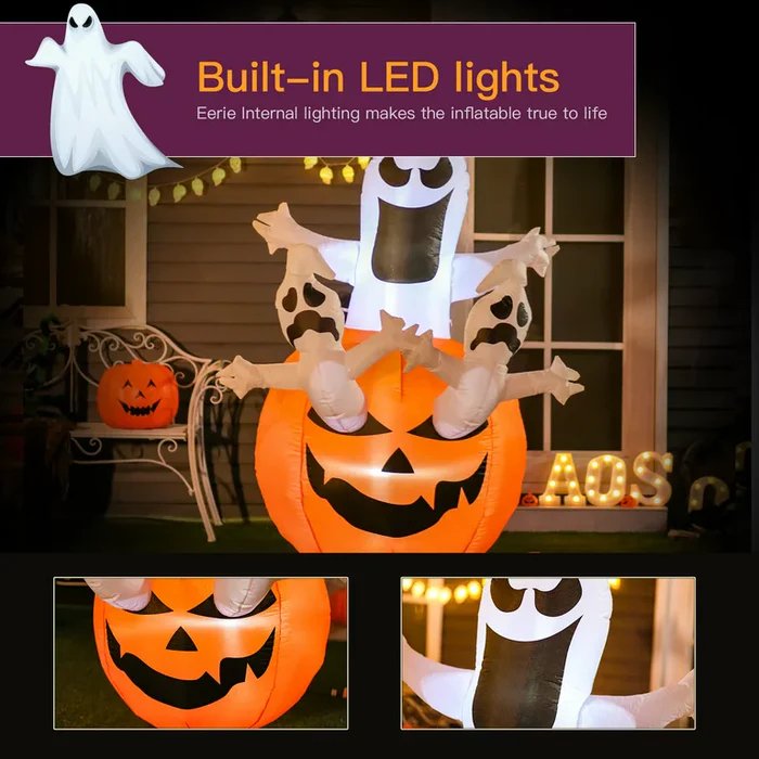 Opblaasbare Halloween Decoratie Spook met Pompoen – Feestelijke Tuindecoratie met LED Verlichting voor Buiten | Sulvida