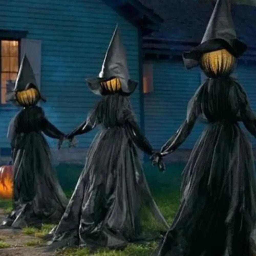 Opblaasbare Heksen met LED-Verlichting en Geluidssensor Tuindecoratie 3-delig Halloween Decoratieset Buiten | Sulvida