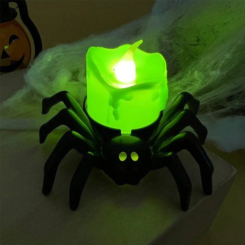 Griezelige Spinlamp met LED-Kaars en Schedel Halloween Tafellamp Spinnenkop Decoratie Sfeervol Licht | Sulvida