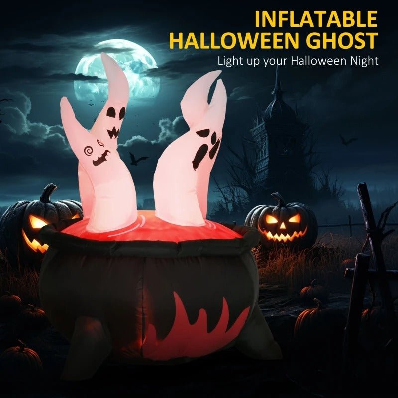 Opblaasbare Ketel met Spookjes en LED-verlichting Halloween Decoratie voor Tuin Feest Party Buiten Sfeer | Sulvida