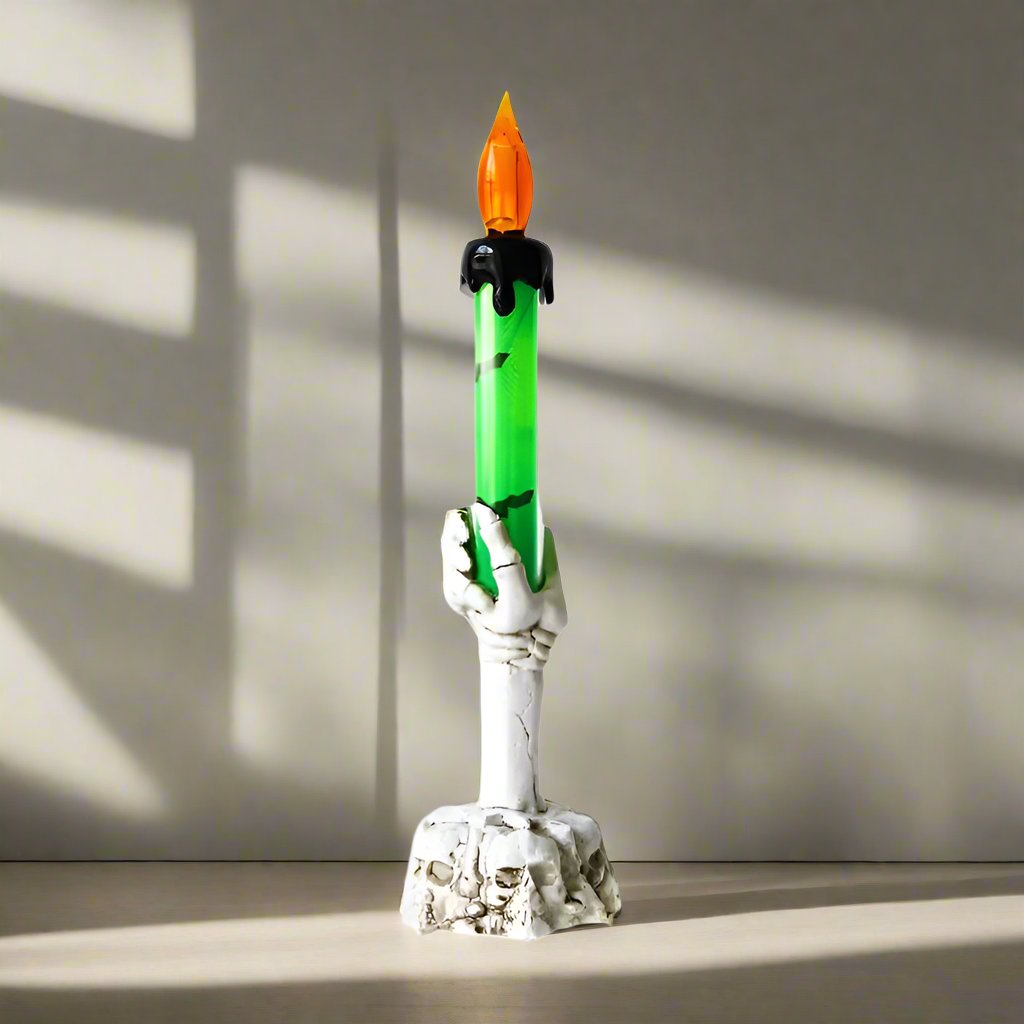LED skelethand kandelaar met flakkerend licht voor sfeervolle halloween decoratie feestelijk tafelen | Sulvida