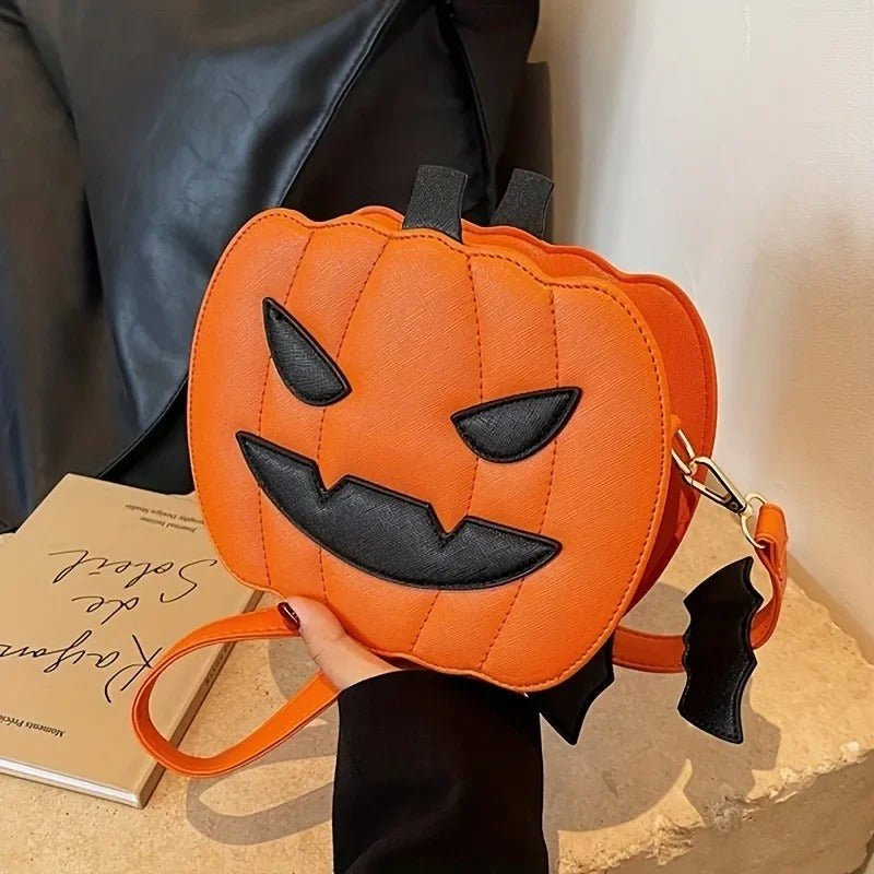 Pompoenvormige Schoudertas met Verstelbare Riem en Ritssluiting Halloween-Accessoire PU-Leer Feestelijke Mode | Sulvida