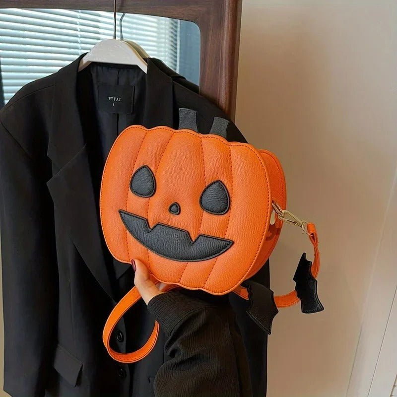 Pompoenvormige Schoudertas met Verstelbare Riem en Ritssluiting Halloween-Accessoire PU-Leer Feestelijke Mode | Sulvida