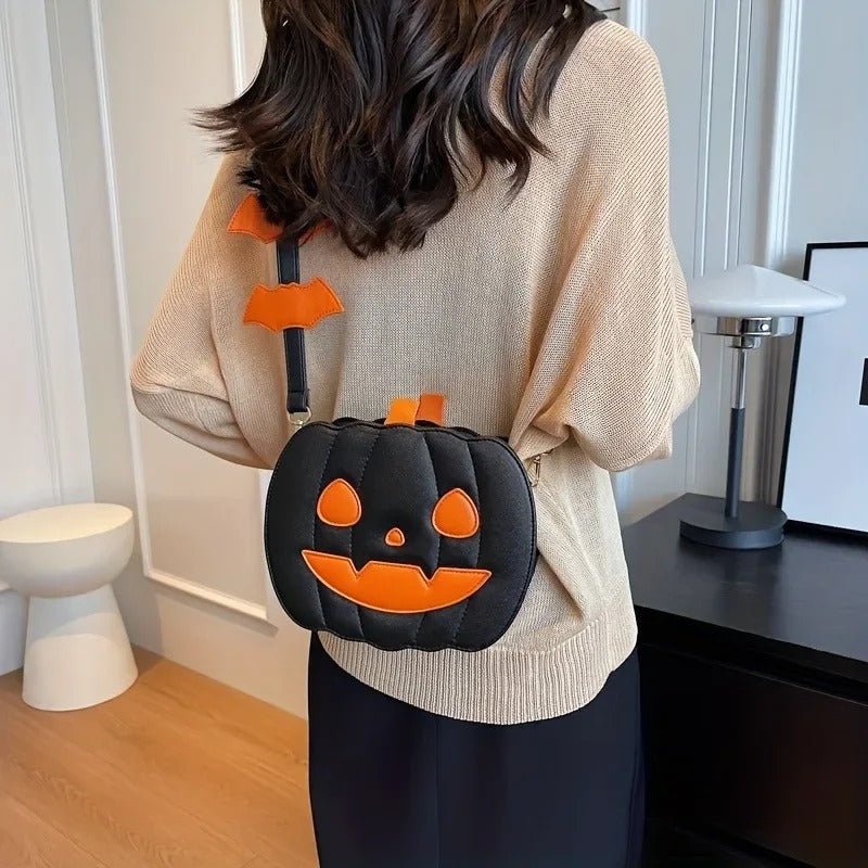 Pompoenvormige Schoudertas met Verstelbare Riem en Ritssluiting Halloween-Accessoire PU-Leer Feestelijke Mode | Sulvida