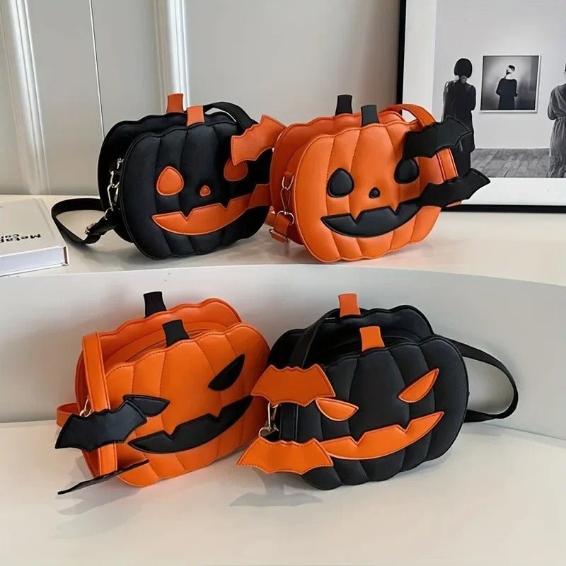 Pompoenvormige Schoudertas met Verstelbare Riem en Ritssluiting Halloween-Accessoire PU-Leer Feestelijke Mode | Sulvida