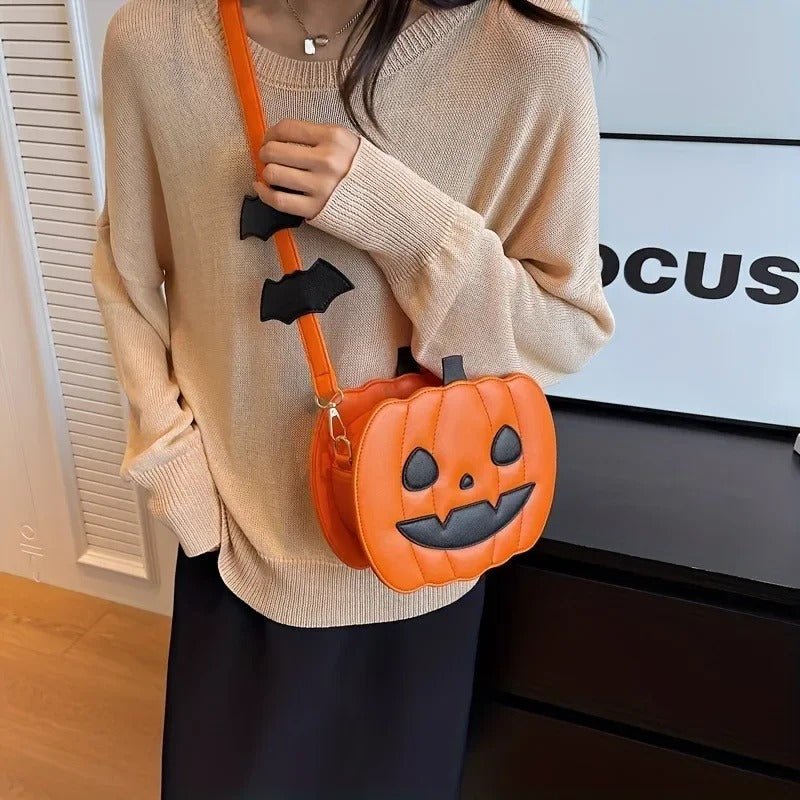 Pompoenvormige Schoudertas met Verstelbare Riem en Ritssluiting Halloween-Accessoire PU-Leer Feestelijke Mode | Sulvida