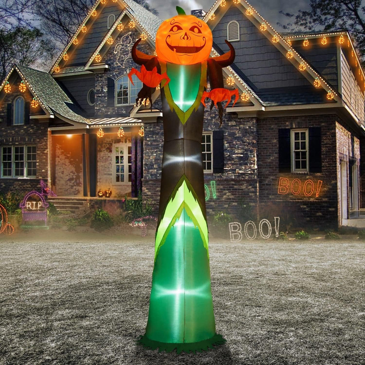 Opblaasbare Pompoen Tuindecoratie 370cm LED Verlicht Halloween Figuur voor Tuin Gazon Feest Decoratie | Sulvida