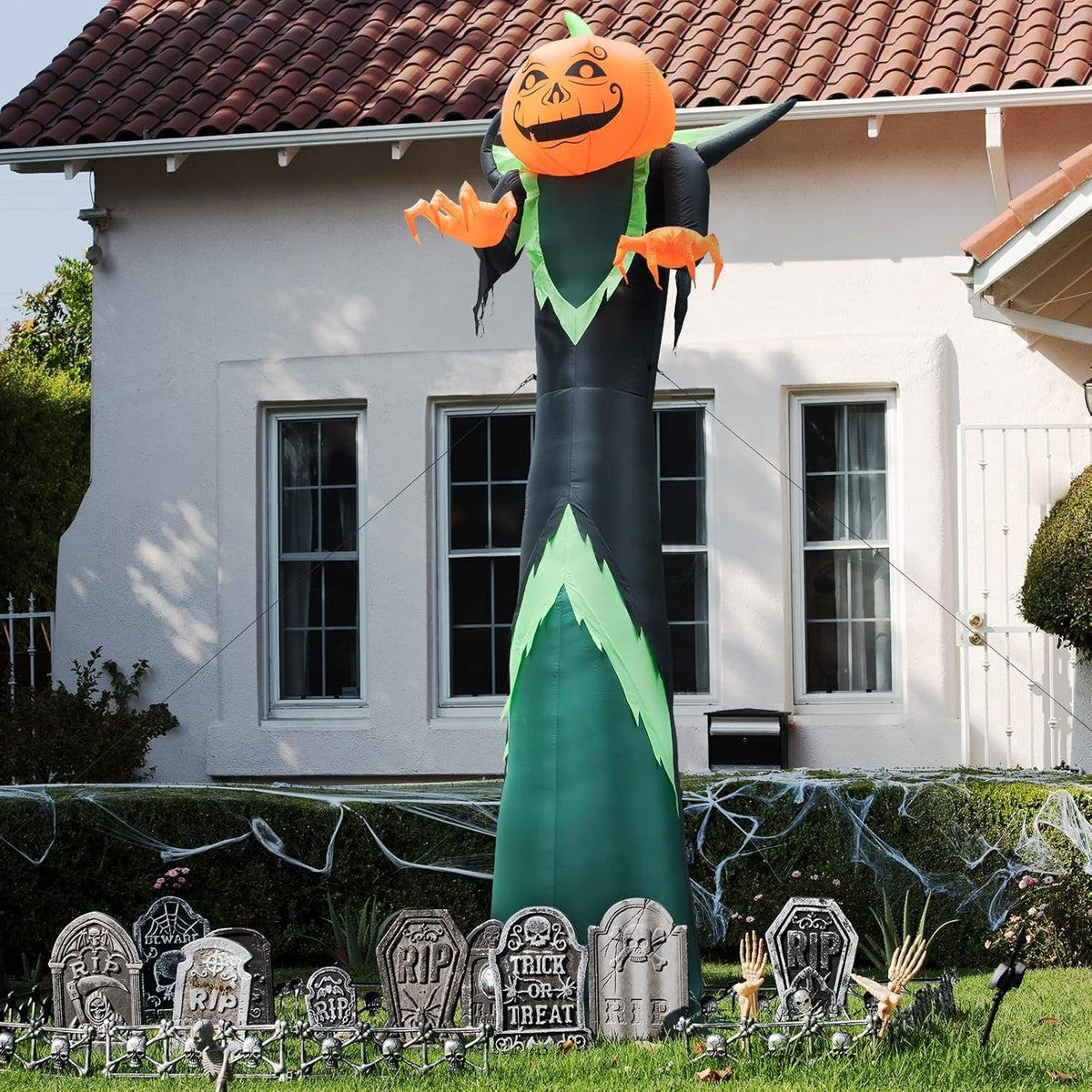 Opblaasbare Pompoen Tuindecoratie 370cm LED Verlicht Halloween Figuur voor Tuin Gazon Feest Decoratie | Sulvida