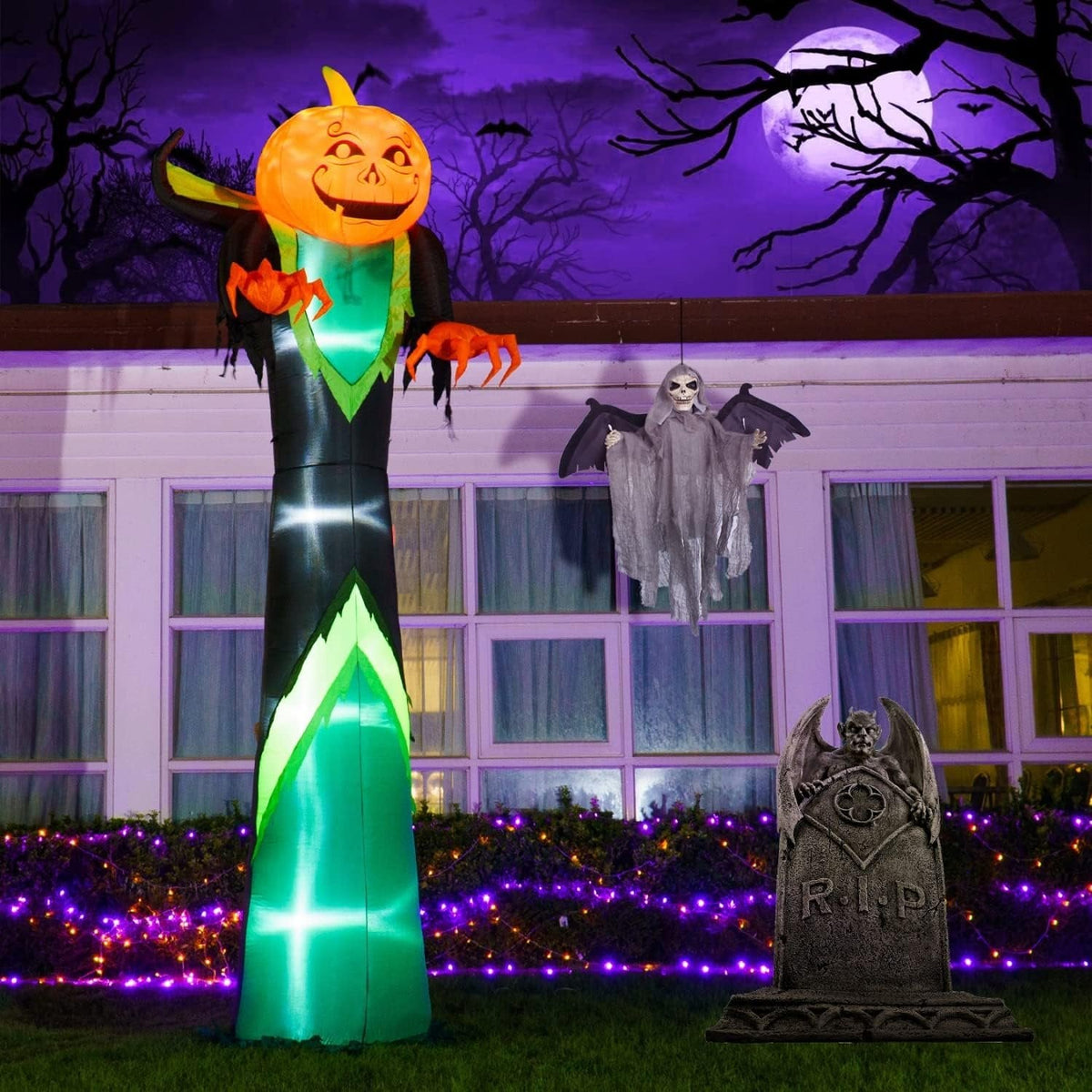 Opblaasbare Pompoen Tuindecoratie 370cm LED Verlicht Halloween Figuur voor Tuin Gazon Feest Decoratie | Sulvida