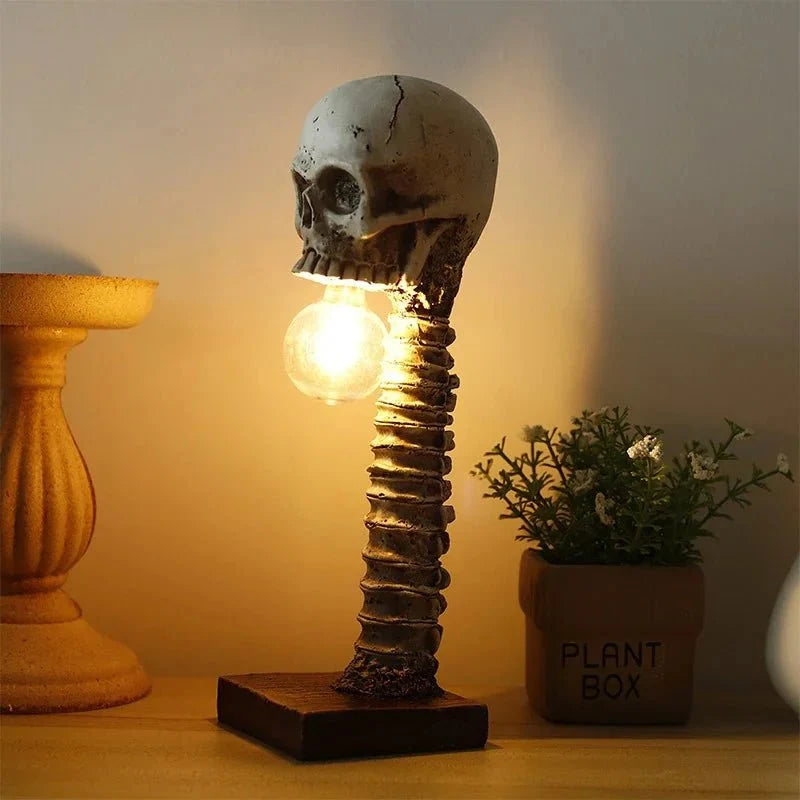 Schedel Skelet Tafellamp Hars Gotisch Sculptuur Verlichting Halloween Decoratief Sfeerlicht Interieur | Sulvida
