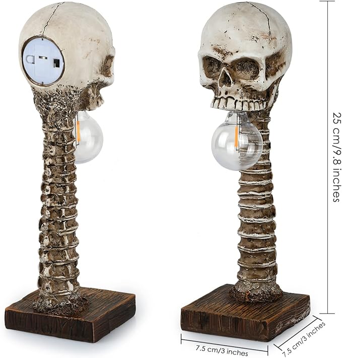 Schedel Skelet Tafellamp Hars Gotisch Sculptuur Verlichting Halloween Decoratief Sfeerlicht Interieur | Sulvida