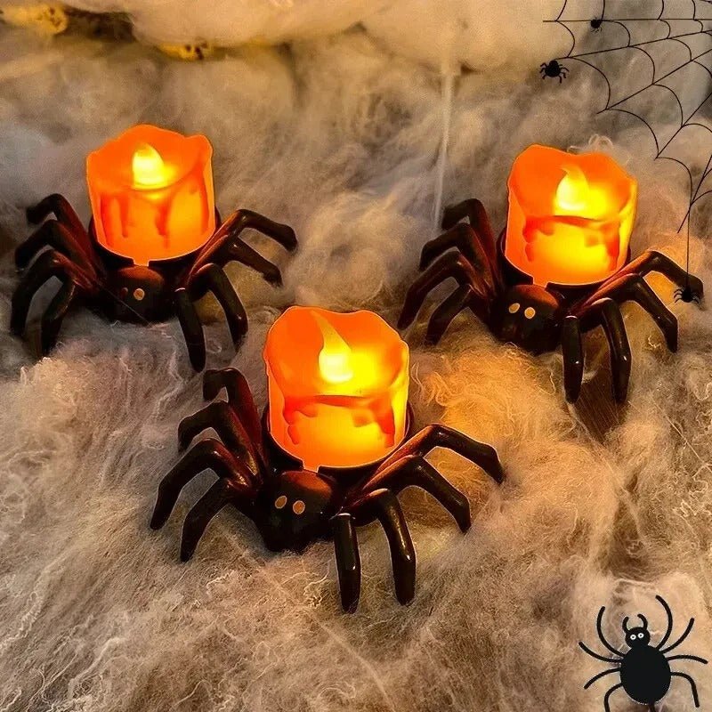 LED Spinnenlicht op Batterij Zwarte Kandelaar Decoratie Sfeerverlichting Halloween Griezelig Tafelornament | Sulvida