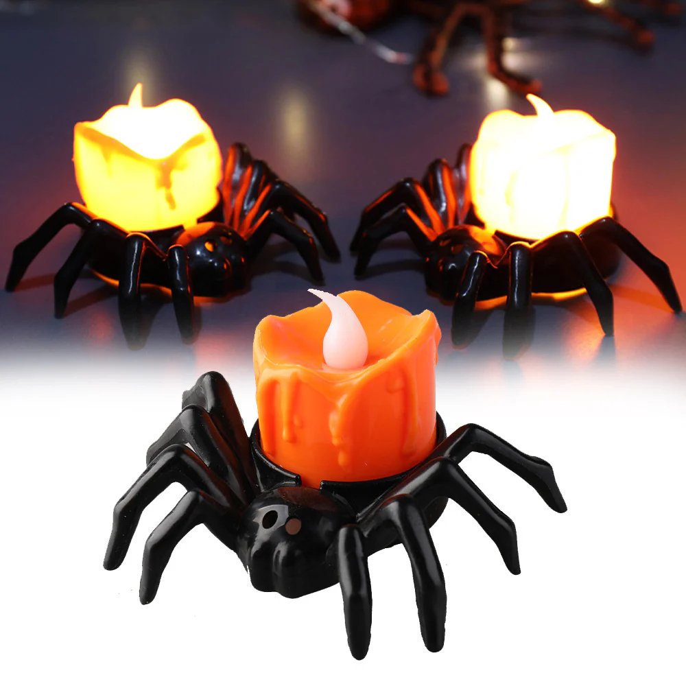 LED Spinnenlicht op Batterij Zwarte Kandelaar Decoratie Sfeerverlichting Halloween Griezelig Tafelornament | Sulvida