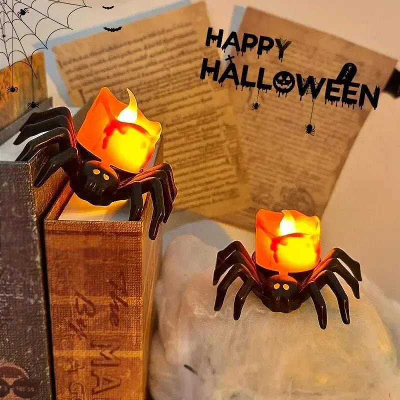 LED Spinnenlicht op Batterij Zwarte Kandelaar Decoratie Sfeerverlichting Halloween Griezelig Tafelornament | Sulvida