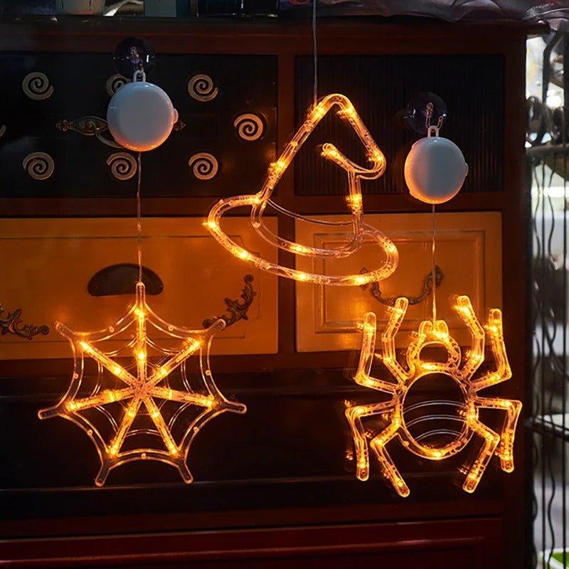 LED Raamverlichting met Zuignap Halloween Decoratie Geest Pompoen Vleermuis Feestdagen Thema Lichtsnoer | Sulvida