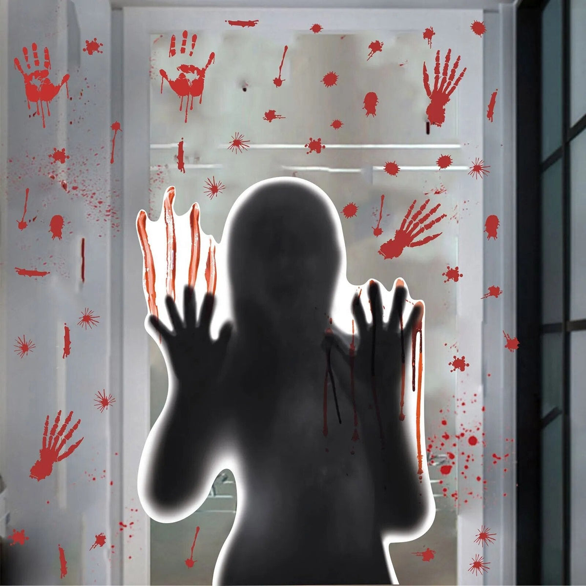 Griezelige Wandstickers Bloedige Handafdrukken voor Ramen Horror Decoratie 96x43cm Halloween Spookhuis Sfeer | Sulvida