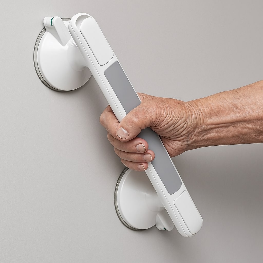 Veiligheidsgreep voor Badkamer met Zuignap Bevestiging Grijs zonder Boren Ideaal voor Douche Bad en Toilet | Sulvida