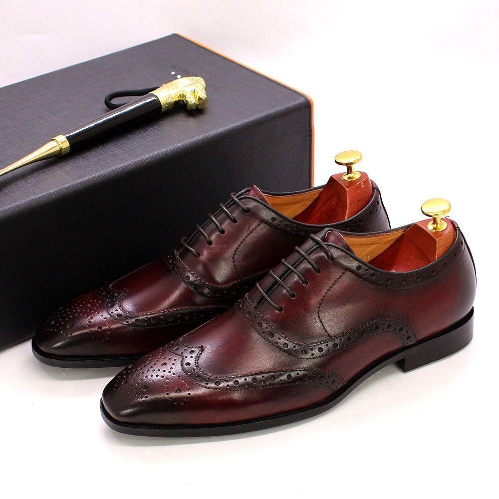 Handgeschilderde Leren Oxford Schoenen voor Heren Bruin Grijs Zwart Paars Elegante Business Schoenen | Sulvida