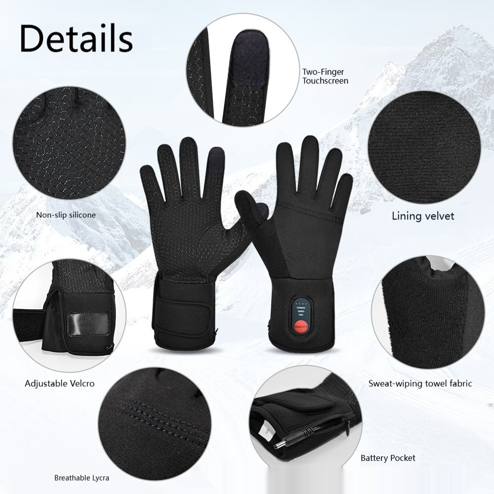 Verwarmde Handschoenen met Touchscreen en Oplaadbare Batterij Winterhandschoenen Thermohandschoenen Ski | Sulvida
