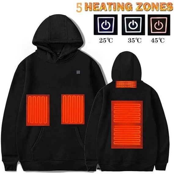 Verwarmde Hoodie met USB Verwarmingszones Rug Buik Nek 3 Temperatuurniveaus Unisex Capuchon Oplaadbaar | Sulvida