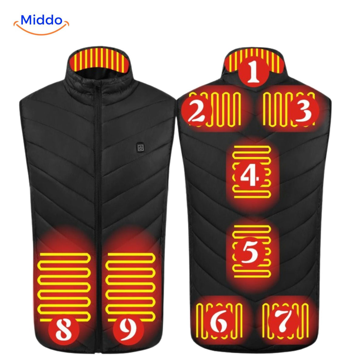 Verwarmingsvest met USB-bediening 4-21 verwarmingszones zwart blauw rood camouflage heren winter bodywarmer | Sulvida