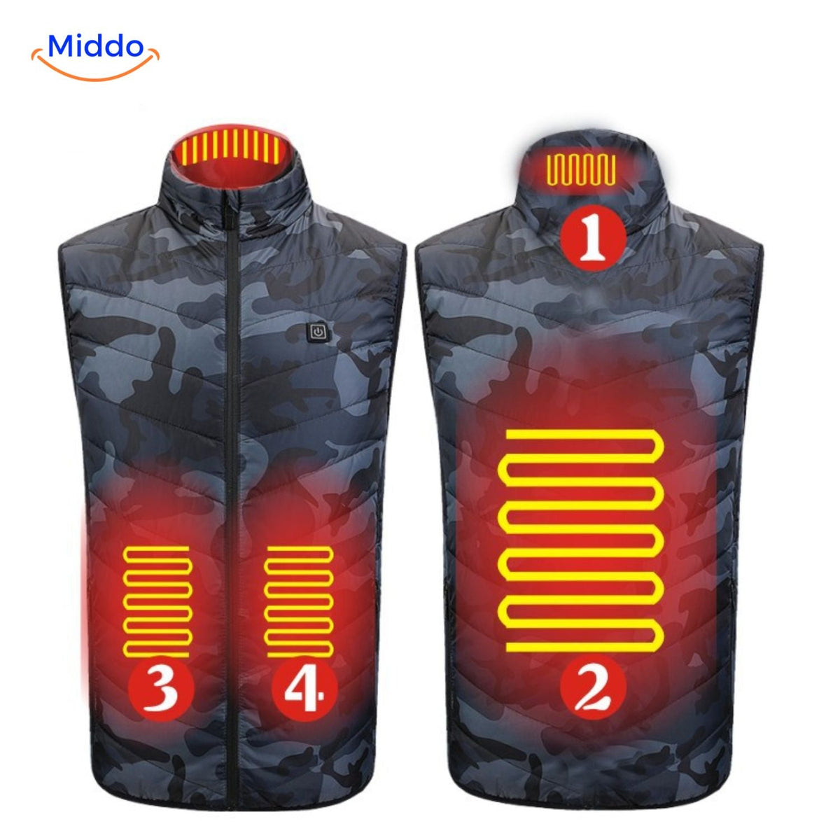 Verwarmingsvest met USB-bediening 4-21 verwarmingszones zwart blauw rood camouflage heren winter bodywarmer | Sulvida