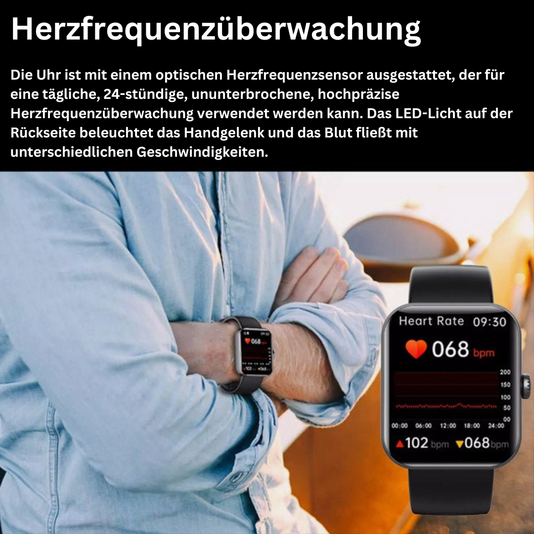 Smartwatch met Bloedsuikermeting Draadloos Hartslagmeter Bloeddruk Zuurstof Gezondheidsmonitor Polshorloge | Sulvida
