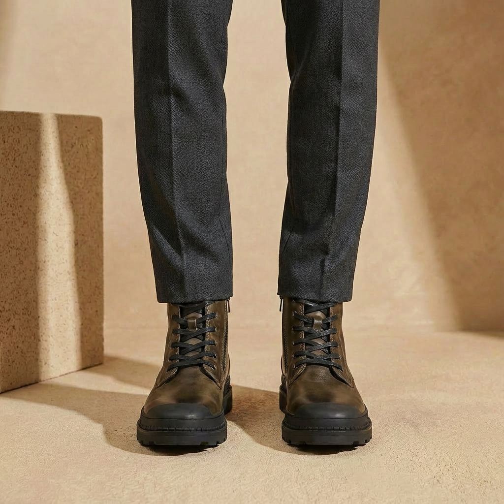 Lederen Vintage Heren Laarzen met Bont Voering Zijrits Handgemaakt Rundleder Winterschoenen Warm Footwear | Sulvida