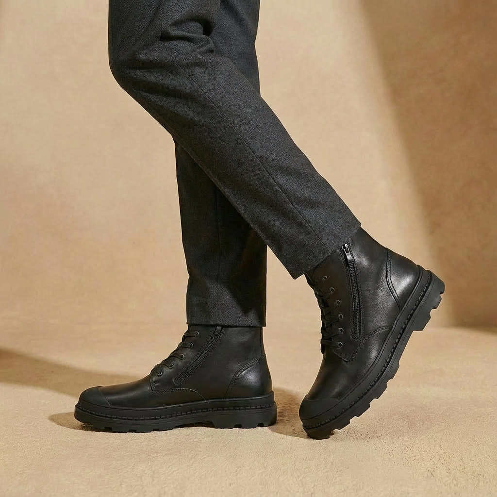 Lederen Vintage Heren Laarzen met Bont Voering Zijrits Handgemaakt Rundleder Winterschoenen Warm Footwear | Sulvida