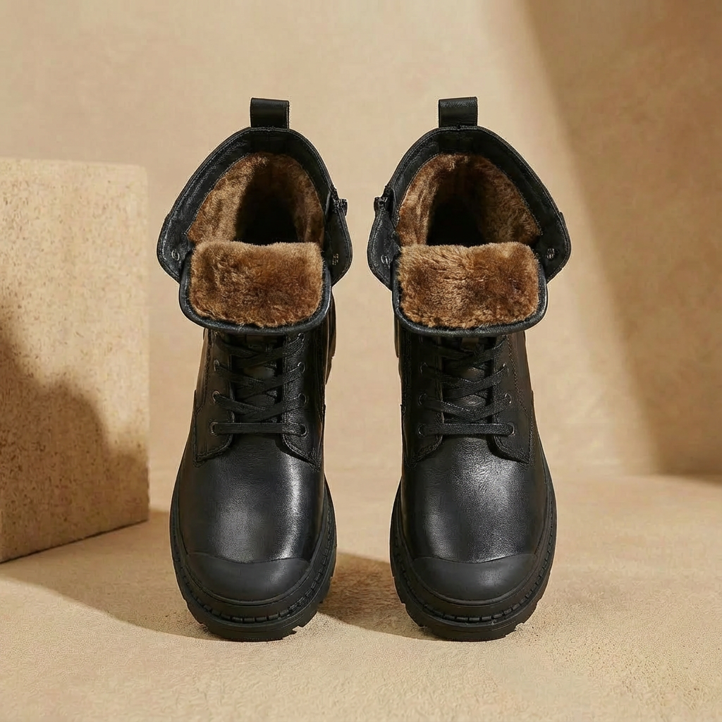 Lederen Vintage Heren Laarzen met Bont Voering Zijrits Handgemaakt Rundleder Winterschoenen Warm Footwear | Sulvida