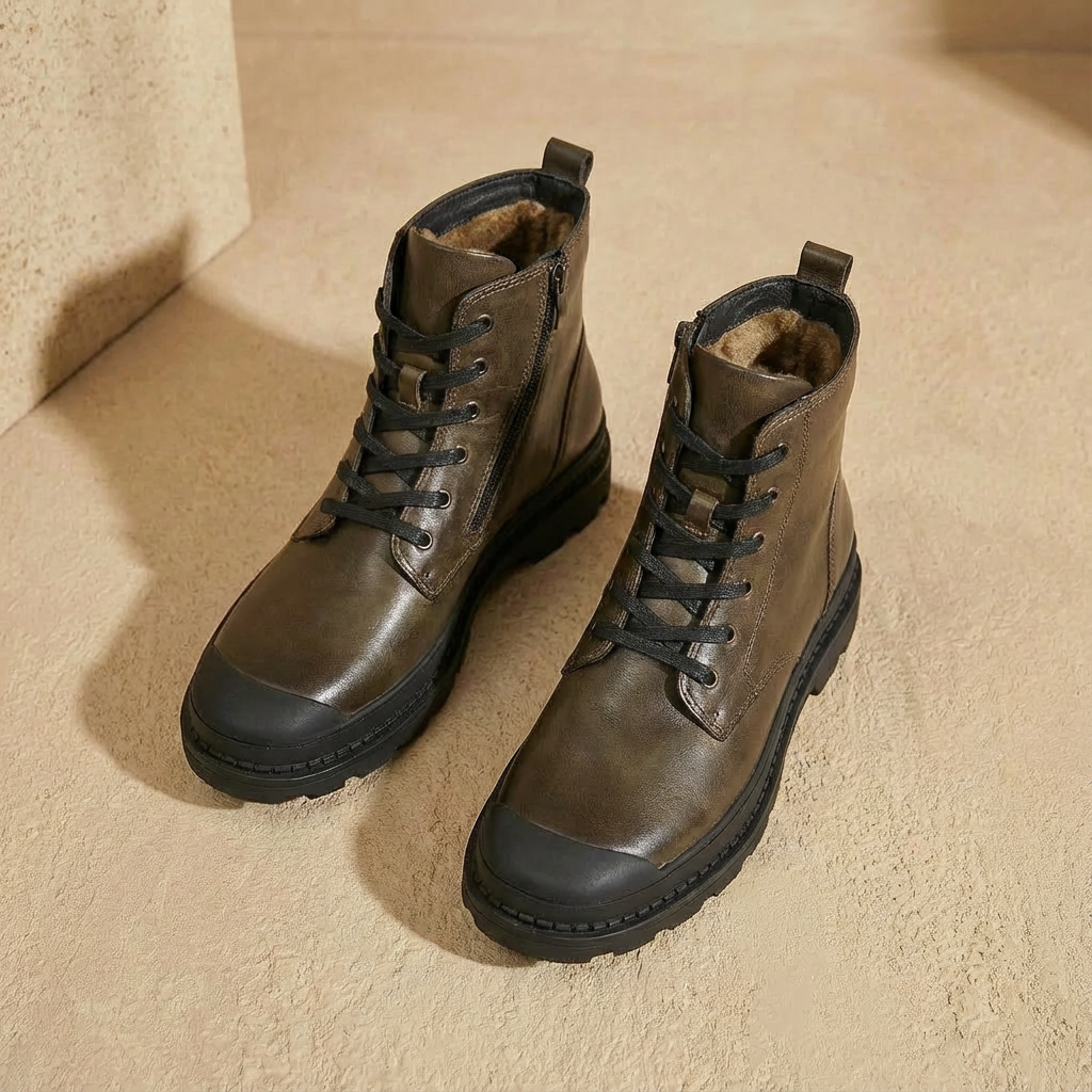 Lederen Vintage Heren Laarzen met Bont Voering Zijrits Handgemaakt Rundleder Winterschoenen Warm Footwear | Sulvida