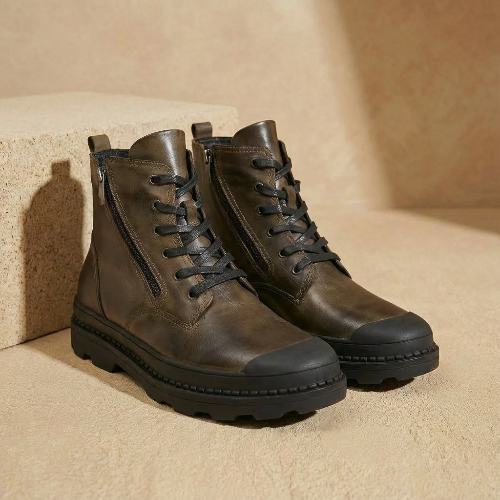 Lederen Vintage Heren Laarzen met Bont Voering Zijrits Handgemaakt Rundleder Winterschoenen Warm Footwear | Sulvida