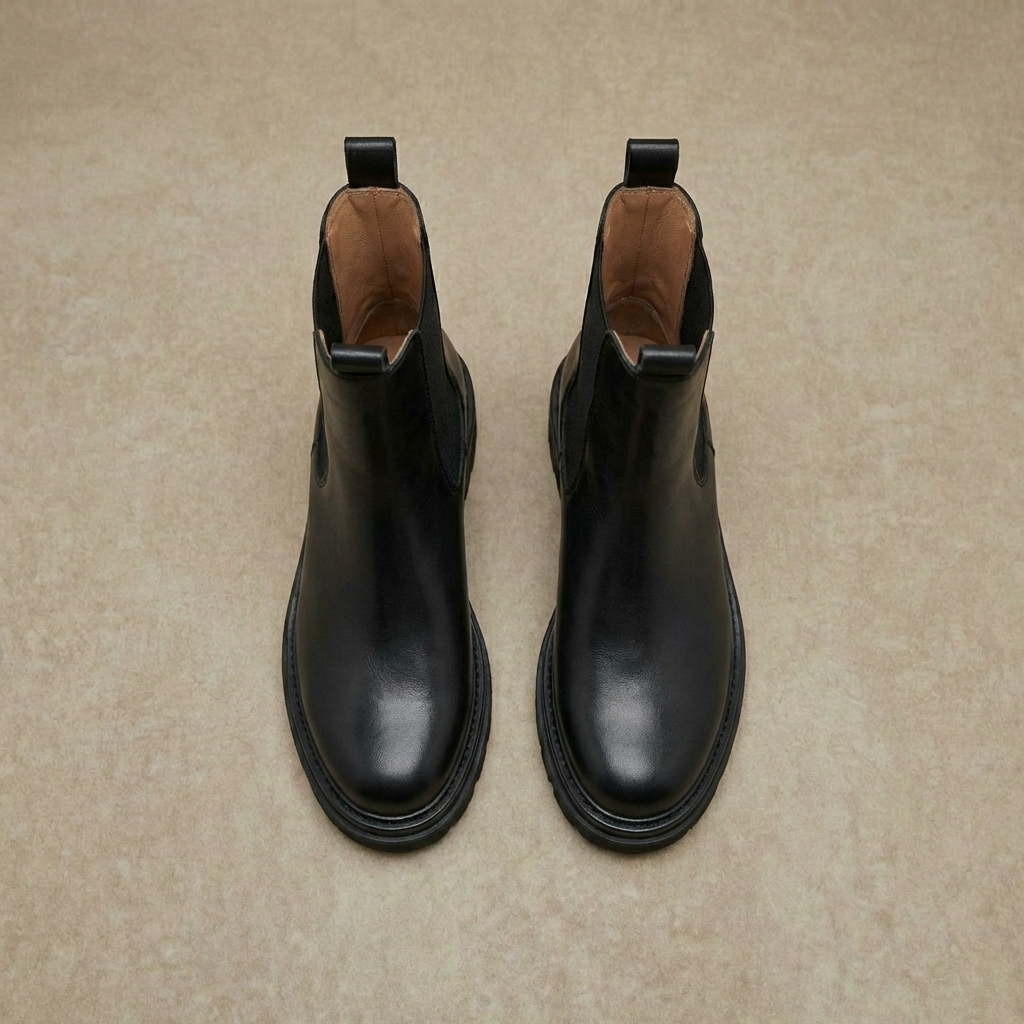 Chelsea Boots met Platform Profielzool - Microfiber Leer - Dames - Stoere Wijde Grip - Zwart - Enkellaars | Sulvida