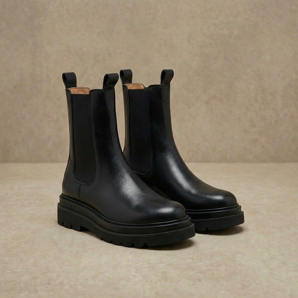 Chelsea Boots met Platform Profielzool - Microfiber Leer - Dames - Stoere Wijde Grip - Zwart - Enkellaars | Sulvida