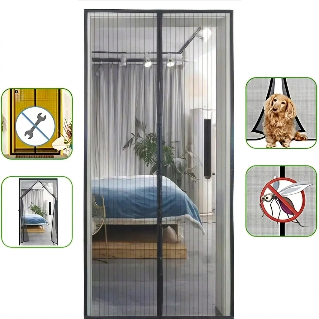 Magnetisch Hordeur met Automatische Sluiting Zwart Wit 80-120cm Insectenwering Vliegengordijn Terras Balkon | Sulvida