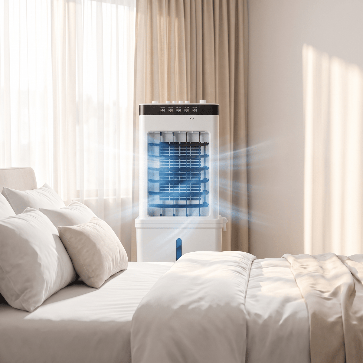 Mobiele Luchtkoeler 3-in-1 Ventilator met Bevochtiging Verrijdbaar Watertank IJshouder IJsvriendelijk | Sulvida