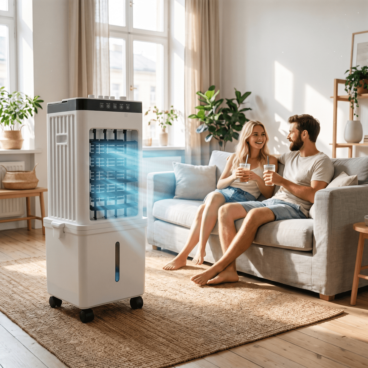 Mobiele Luchtkoeler 3-in-1 Ventilator met Bevochtiging Verrijdbaar Watertank IJshouder IJsvriendelijk | Sulvida