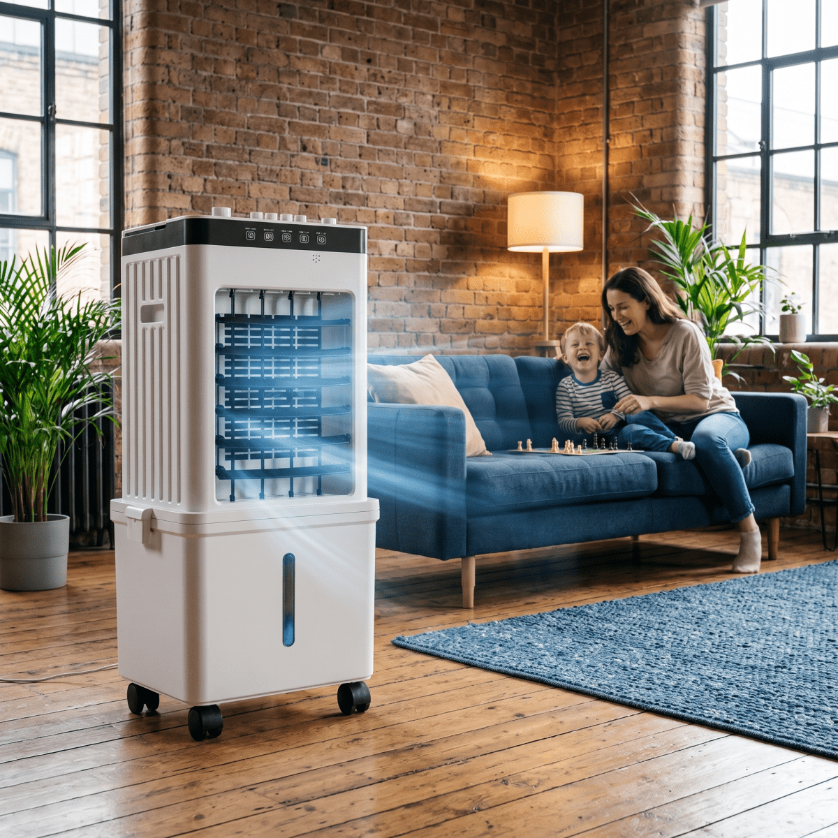 Mobiele Luchtkoeler 3-in-1 Ventilator met Bevochtiging Luchtzuivering Verrijdbaar Verstelbaar IJstank Timer | Sulvida