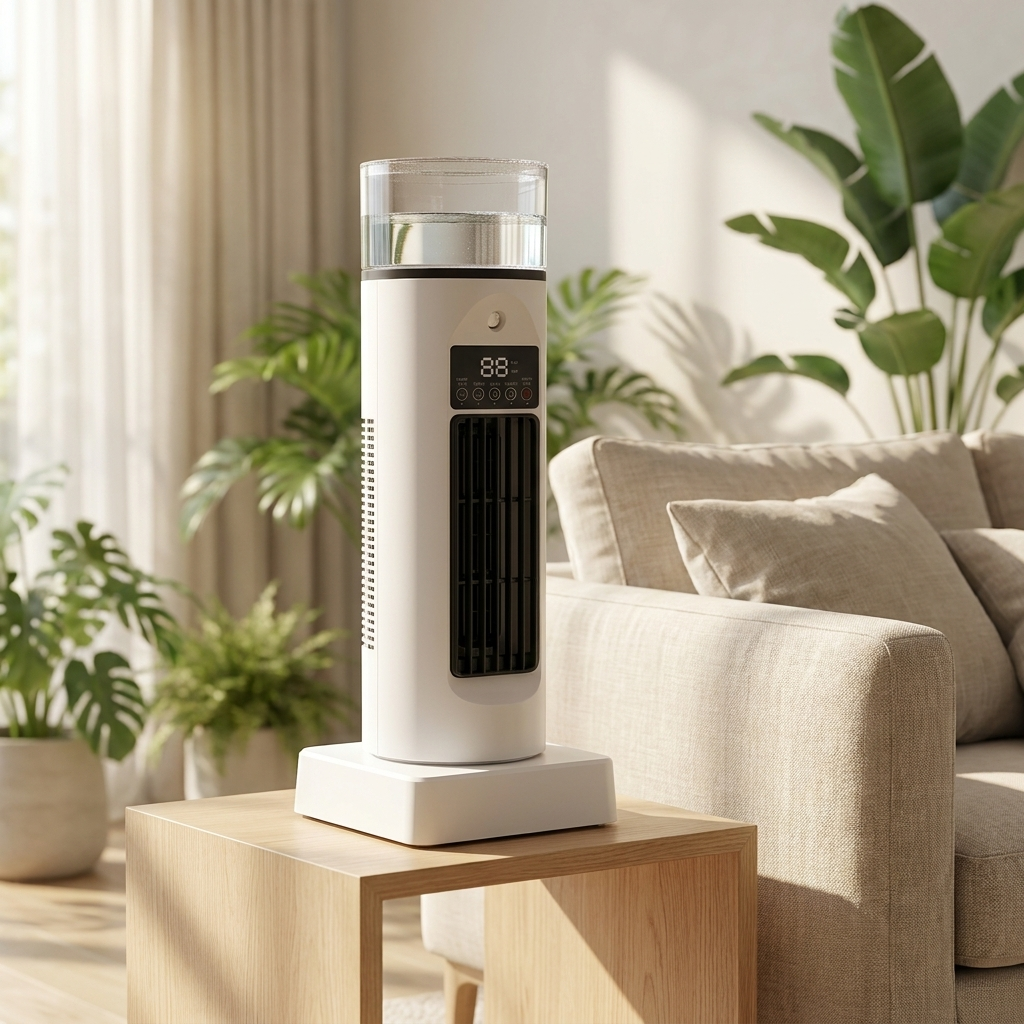 Compacte bureauventilator met luchtbevochtiger USB aangedreven 6 snelheden 110° luchtverdeling timer | Sulvida